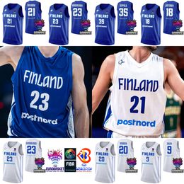 Maillots de basket imprimés de la Coupe du monde 2023 de Finlande 23 Lauri Markkanen 18 Mikael Jantunen 9 Sasu Salin 13 OLIVIER NKAMHOUA 21 Edon Maxhuni