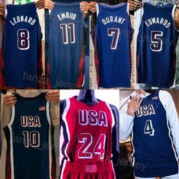 Impreso 2024 US Jersey de baloncesto de los Estados Unidos 4 Stephen Curry 6 LeBron James 8 Kawhi Leonard 11 Joel Embiid 14 Davis 13 Bam Adebayo 12 Jrue Holiday Tyrese Haliburton