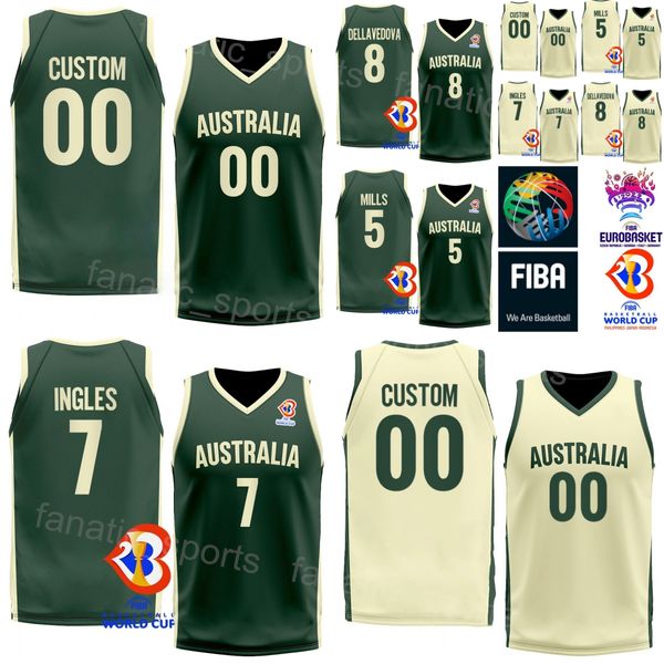 Imprimé 26 DUOP REATH Jersey Coupe du monde 2023 Australie Basketball Ben Simmons 25 6 Andrew Bogut 8 Matthew Dellavedova 6 Josh Green 2 Matisse Thybulle Vert Beige