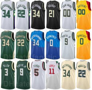 Imprimé 75e anniversaire Basketball Brook Lopez Jersey 11 Jrue Holiday 21 Khris Middleton 22 Bobby Portis 9 George Hill 3 Giannis Antetokounmpo 34 Homme Femme Jeunesse