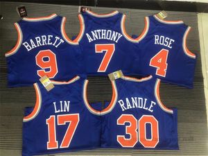 Bedrukte 75th City basketbalshirts voor heren Derrick 4 Rose 7 Carmelo RJ 9 Barrett Julius 30 Randle 17 Jeremy Anthony Lin kleur Blauw