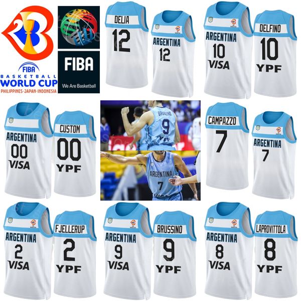 Impreso Argentina 2 Maximo Fjellerup Jerseys Baloncesto Copa del Mundo 2023 9 Nicolas Brussino 10 Carlos Delfino 8 Nicolas Laprovittola 12 Marcos DELIA 14 Gabriel DECK