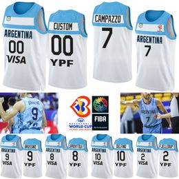 Imprimé Argentine Basketball 12 Marcos DELIA Maillot Coupe du Monde 2023 2 Maximo Fjellerup 9 Nicolas Brussino 10 Carlos Delfino 8 Nicolas Laprovittola Bleu Blanc