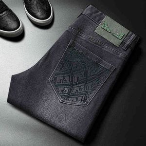 Jeans d'automne imprimés pour hommes, pantalons décontractés de Style haut de gamme, gris et noir, estampage tridimensionnel, lavage de la barbe de chat