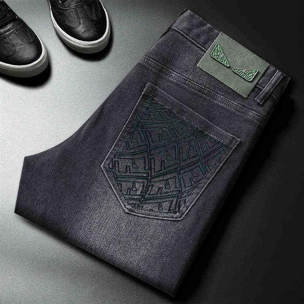 Pantalones vaqueros estampados de otoño para hombre, pantalones informales de estilo de gama alta, color gris y negro, estampado tridimensional, lavado, Barba de gato, 244I