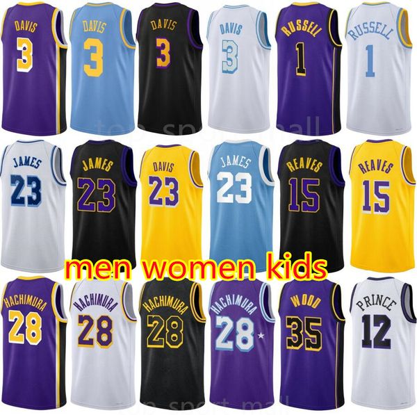 Basket-ball imprimé 15 Austin Reaves Jerseys LeBron James 3 Davis Rui Hachimura Taurean Prince Dangelo Russell Christian Wood Gabe Vincent Mens Kids Women New