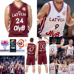 Basketball imprimé Coupe du monde 2023 Lettonie 11 Rolands Smits Jersey 21 AIGARS SKELE 47 Arturs Kurucs 9 Dairis Bertans 12 ARTURS STRAUTINS 6 Kristaps Porzingis Shirt