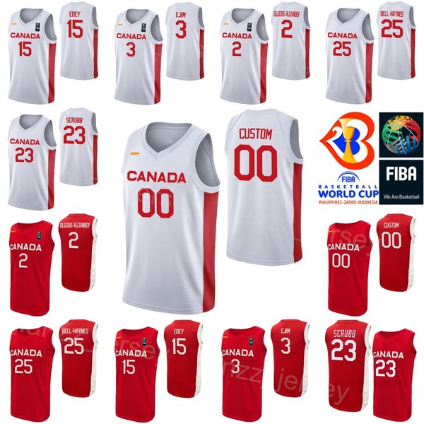 Imprimé Basketball Canada Jamal Murray Jersey 27 Coupe du monde 2023 Andrew Wiggins 22 23 Phil Scrubb 25 TRAE BELL-HAYNES 15 ZACH EDEY RJ Barrett Kelly Olynyk Rouge Blanc