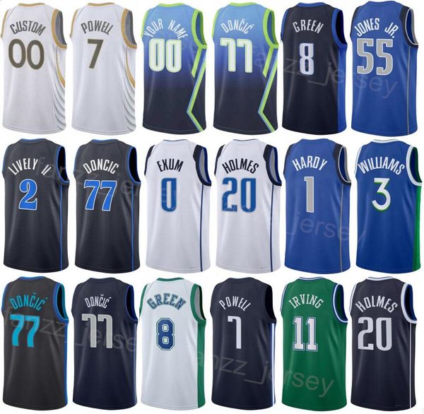 Imprimé Basketball City Dwight Powell Jersey 7 Josh Green 8 Richaun Holmes 20 Dereck Lively II 2 Kyrie Irving 11 Luka Doncic 77 Nom personnalisé Numéro Chemise Équipe Homme Femme