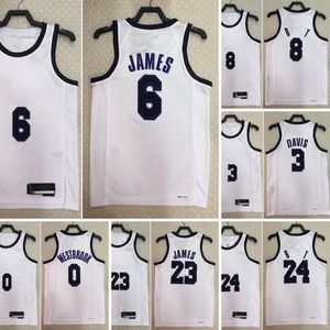 Maillots de basket imprimés 0 Westbrook 3 Anthony 6 James Davis # 8 # 24 # 23 Jersey Couleur blanc