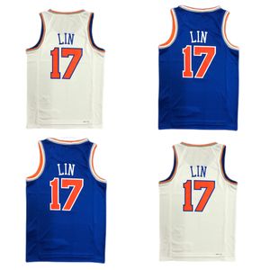 Maillots de basket imprimés Jeremy 17 Lin Jersey Couleur blanc bleu