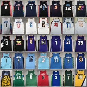 Maillots de basket-ball imprimés Jokic 34 Antetokounmpo 35 Durant 43 Siakam 45 Mitchell 77 Doncic 11 DeRozan Thompson Young Herro Jokic Embiid Murray Curry