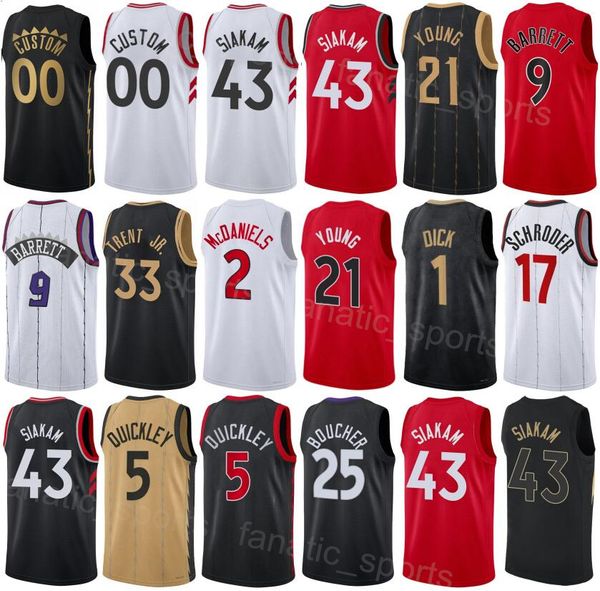 Basketball imprimé homme femme Thaddeus Young Jersey 21 Garrett Temple 14 Chris Boucher 25 RJ Barrett 9 Immanuel Quickley 5 Dennis Schroder 17 Numéro de nom personnalisé de la ville