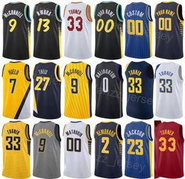 Bedrukt basketbal Myles Turner Jersey 33 City Andrew Nembhard 2 TJ McConnell 9 Nwora 13 Bennedict Mathurin 00 Aaron Nesmith 23 Tyrese Haliburton 0 Team Man Vrouw