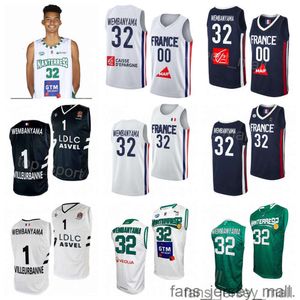 Basket-ball imprimé Nanterre 92 Team Maillot 32 Victor Wembanyama Jersey Ldlc Asvel National France U19 Color Navy Blue blanc vert pour les fans de sport respirant