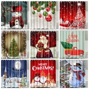 Salle de bain imprimée 3d Christmas Snowman Ridur de douche lavable avec 12 crochets Santa Home New Year Decor 21 styles