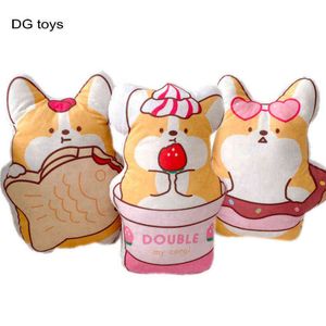 Dessin animé imprimé Corgis chien en peluche oreiller en peluche mignon Emtions crème glacée Taiyaki biscuits rouge beignet coussin canapé coussin Y211119