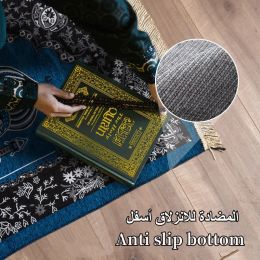 Gedrukte chenille garen gebedsmat voor moslim ramadan kwastje aanbidding knielen print tapijt niet-slip biddend tapijt islamitische eid geschenken