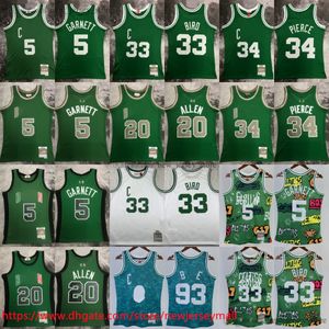 Imprimé Classic Retro 1985-86 Basketball 33 Larrybird Jersey Vintage 2007-08 Green 20 Rayallen 34 Paulpierce 5 Kevingarnett Jerseys Chemises pour 1997-98 Black