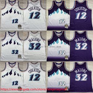 Imprimé Classic Retro 1996-97 Basketball 12 Johnstockton Jersey vintage blanc violet 32 chariots de sport malone