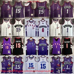 Gedrukte klassieke retro 1998-99 Basketbal 15 Vincarter jersey Purple 6 Know-Yerelf Jerseys White Blue Black Stripe 2003-04 TracyMcgrady