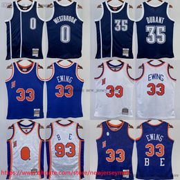 Imprimé Classic Retro 2015-16 Basketball 35 Kevin Durant Jersey Vintage Blue 1991-92 White 33 Patrick Ewing Jerseys Shirts 1993 93 Ba Pe 0 Russell Westbrook