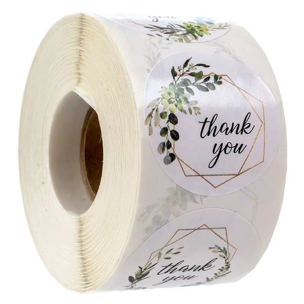 Rollo de etiquetas adhesivas adhesivas de colores impresos con flores, 1 pulgada, 500 Uds., pegatina brillante de papel blanco en el paquete para bolsas y cajas