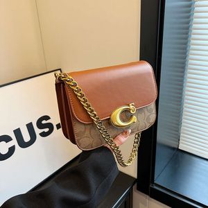 Couleur contrastée imprimée petit carré pour la femme 2024 Nouvelle épaule unique Crossbody Vintage Chain Postman Tofu Sac 78% sur le magasin en gros