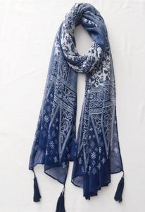 Gedrukt katoen en linnen Tassel sjaalveer en zomer dunne reis blauw en wit porselein zonnebrandcrème SHAWL strandhanddoek1435850