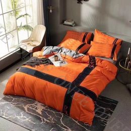 Juego de cuatro piezas de algodón estampado, funda de edredón naranja, funda de almohada H200*230cm