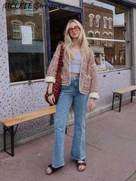 Veste en coton imprimé pour femme, Vintage, manches longues, épais, ample, mode Streetwear, vêtements d'extérieur pour dame, automne 2023