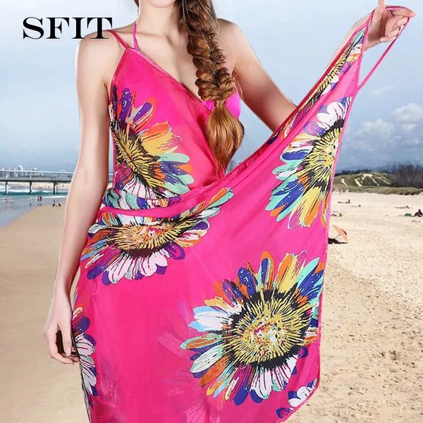 Repousins imprimés Sexy Beach Dres Halter Sling Mariffon Tronge Bikini Wrap Pareo Skirts Openback Swimwear 240416