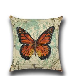 Housse de coussin imprimée 4545cm, taie d'oreiller en coton et lin, couleur papillon imprimé, décoration de maison, canapé-lit, Covers6818682