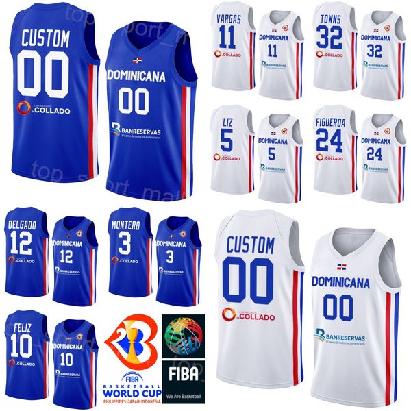 Imprimé Dominican Republic Basketball 12 Angel Delgado Jersey 24 L.J. Figueroa 25 Lester Quinones 11 Eloy Vargas 2 Rigoberto Mendoza Andres