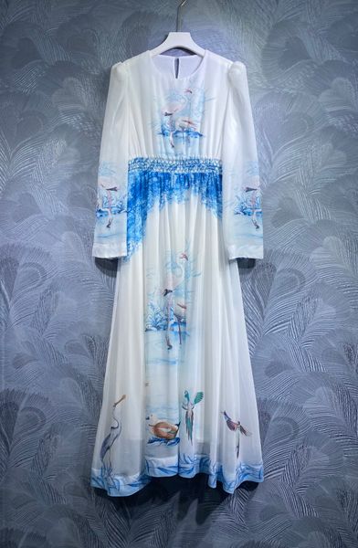 Robe imprimée vacances Style robe trapèze 2023 printemps et automne femmes nouveau col rond manches longues robe mi-longue