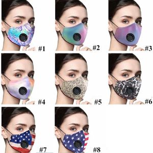 Bedrukt gezichtsmasker Anti-condens Stof Oorlus Ademhalingsautomaat Verstelbare herbruikbare maskers Zachte ademende beschermende maskers Mondkapje ZCGY221