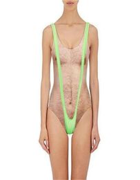 Geprint grappige borat one stuk zwempak vrouwen sexy borsthaar badpak zomer zwemblaas grap bather novybeachwear1212724