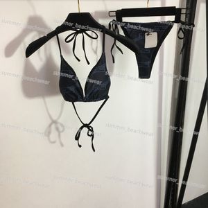 Bedruckter Neckholder-Bikini, Push-Up-BH, Verband-Slip-Anzug, sexy rückenfreier Badeanzug für Frauen, Sommer-Pool-Bikini