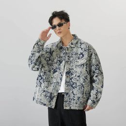 Manteaux en Denim Vintage à trous imprimés pour hommes, manteau de haute rue à la mode, printemps-automne 2024, 240311