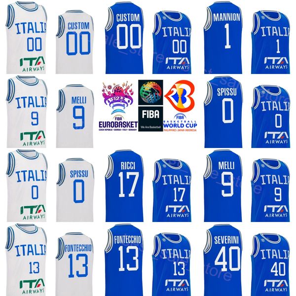 Imprimé Italia Basketball 9 Nicolo Melli Jersey 33 ACHILLE POLONARA 7 STEFANO TONUT 17 GIAMPAOLO RICCI 13 Simone Fontecchio 0 Marco Spissu Coupe du Monde Italie 2023 Chemise