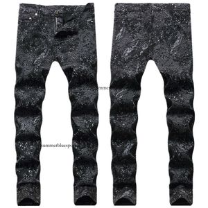 Jeans imprimés, style de personnalité pour hommes, couleur éblouissante, pantalon graffiti peint à la main, pantalon à fleurs noir tendance pour boîte de nuit
