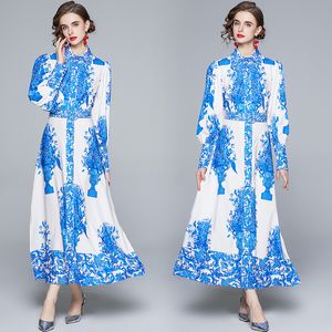 Robe longue imprimée pour femmes, manches lanternes, Maxi, mode haut de gamme, robes imprimées de tempérament, printemps automne