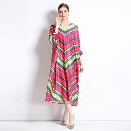 Imprimé en V Loose Velles Vobe maxi robe vive couleurs Caftan Batwing Sleeve Mujer Vestido Party Cover Up Kaftan Robes
