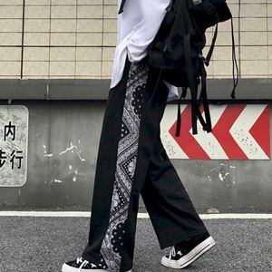 Pantalones casuales rectos de pierna ancha sueltos impresos femenino otoño coreano harajuku estilo tótem ancho-le 210526