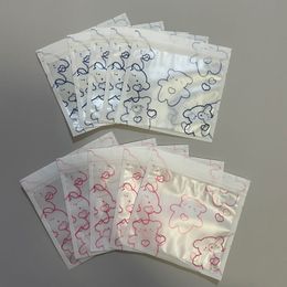 Sacs d'emballage imprimés à fermeture éclair bleu et rose, jolis sacs d'emballage en plastique blanc coloré, décoration cadeau, petits accessoires, sac de rangement