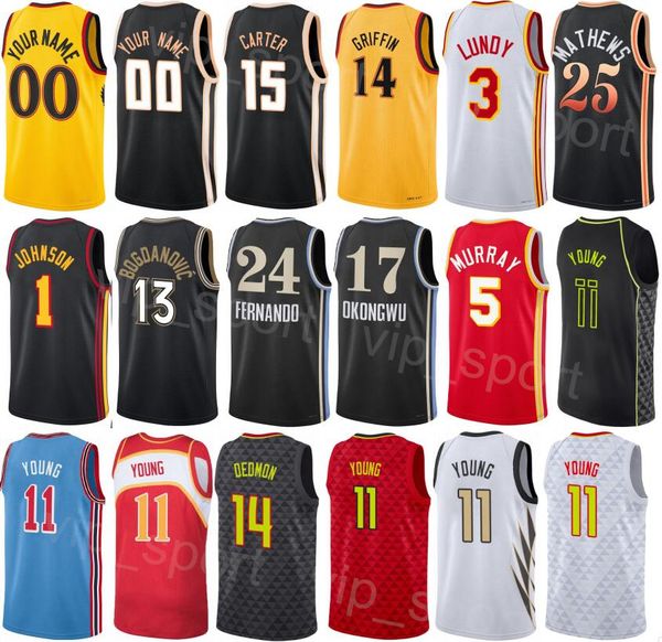 Imprimé Homme Enfants Basketball City Bogdan Bogdanovic Jersey 13 Jalen Johnson 1 Garrison Mathews 25 Trae Young 11 Onyeka Okongwu 17 Dejounte Murray 5 Équipe de déclaration