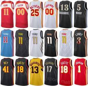 Imprimé Homme Youth Basketball City DeAndre Hunter Jersey 12 Bruno Fernando 24 Mouhamed Gueye 18 Clint Capela 15 Saddiq Bey 41 AJ Griffin 14 Statement Noir Rouge Blanc