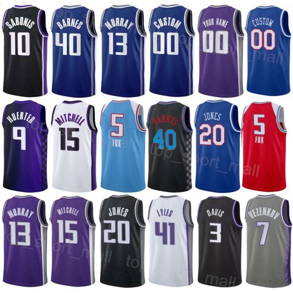 Imprimé homme jeunesse Basketball City Sasha Vezenkov maillots 7 JaVale McGee 00 Jeremy Lamb 26 Chris Duarte 3 Trey Lyles 41 Colby Jones 20 Statement Icon noir violet bleu