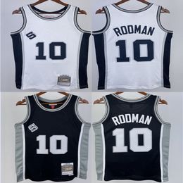 Imprimé Mitchell et Ness 1993-94 Basketball 10 Dennis Rodman Jersey Rétro Noir Blanc Rodman Maillots Hommes Classique Respirant Chemises De Sport