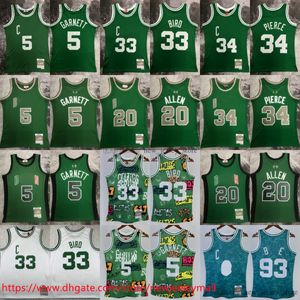 Imprimé Classic Retro 1985-86 Basketball 33 Larry Bird Jersey Vintage 2007-08 Green 20 Ray Allen 34 Paul Pierce 5 Kevin Garnett Jerseys Shirts pour 1997-98 Black Garnett